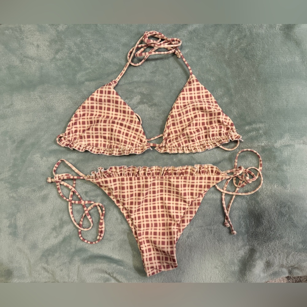 Faithfull the Brand Pink Plaid Bikini
